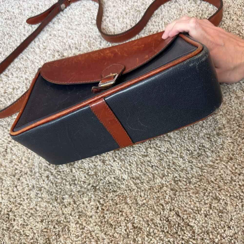 Rossi & Caruso Vintage 100% Leather Crossbody Bag Two-Tone Brown Navy Buckle - Picture 16 of 16